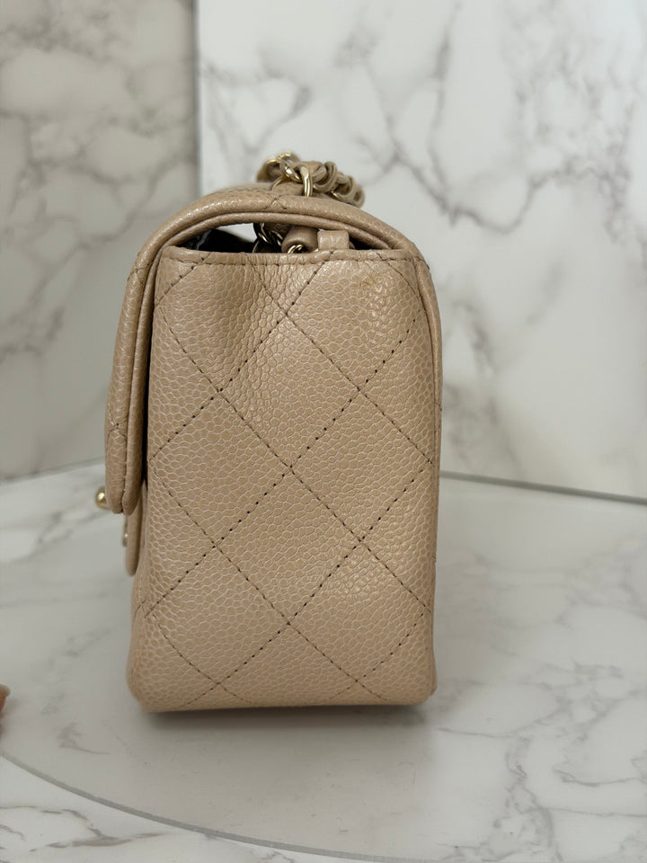 Chanel series 20 15C collection 2014/2015 Pearly Beige Caviar Brushed GHW Square Mini Flap Bag