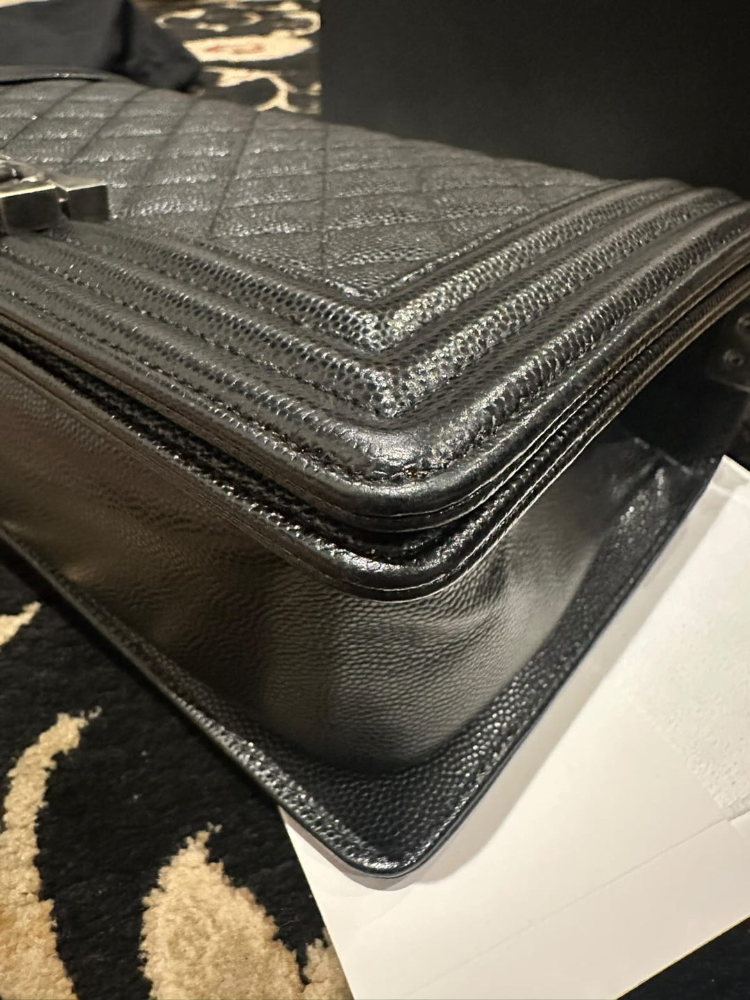 CHANEL series 20 2014/2015 Black Caviar Ruthenium Hardware Old Medium Le Boy Flap Bag
