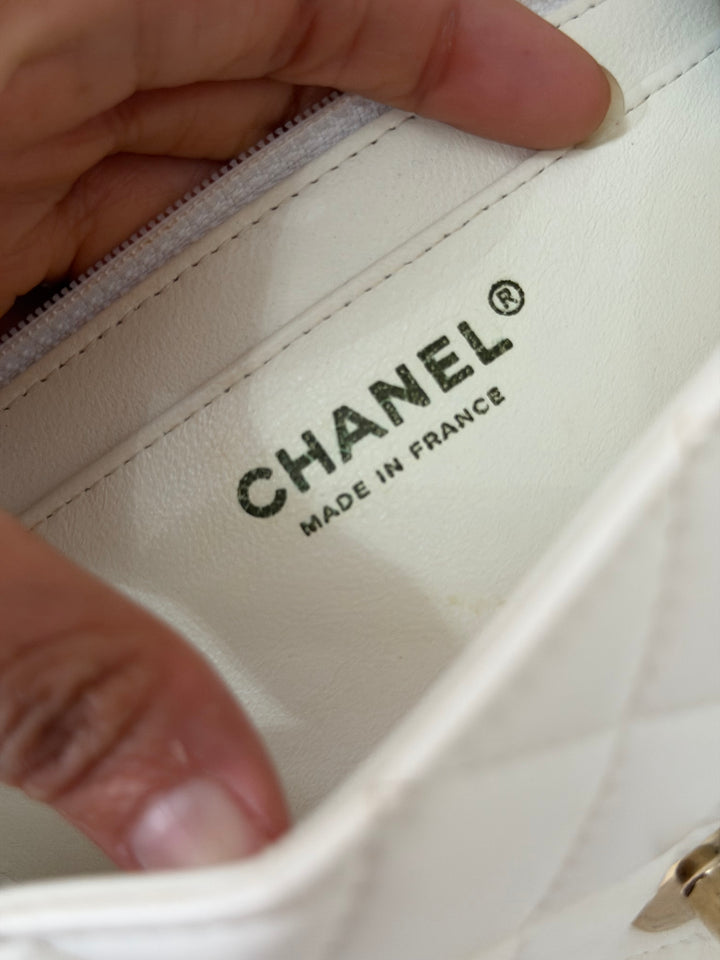 CHANEL series 23 2016 White Lambskin LGHW Mini Rectangular Flap Bag