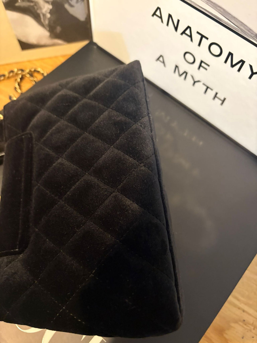 CHANEL Black Velvet Kelly Shopping Bag size SMALL aged GHW 19 cms fits iPhone pro Max 2025