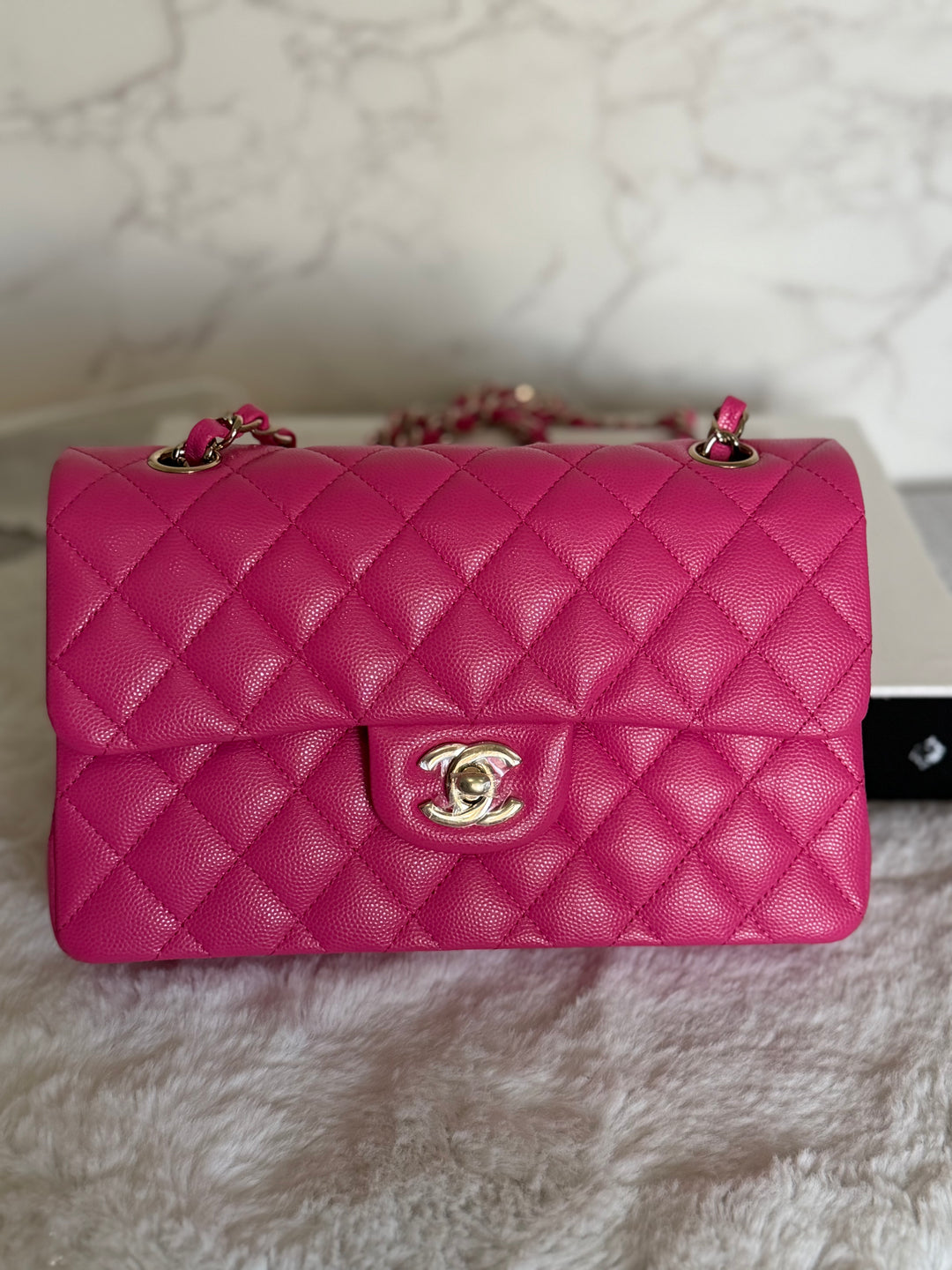 CHANEL 22P/K Hot Barbie Pink Caviar LGHW Small Timeless Classic Double Flap Bag 2022
