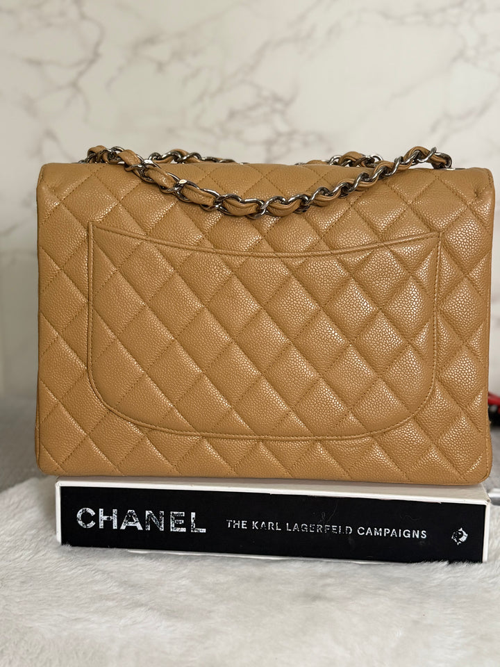 CHANEL series 6 Dark Beige Caviar SHW Vintage Jumbo Single Flap Bag
