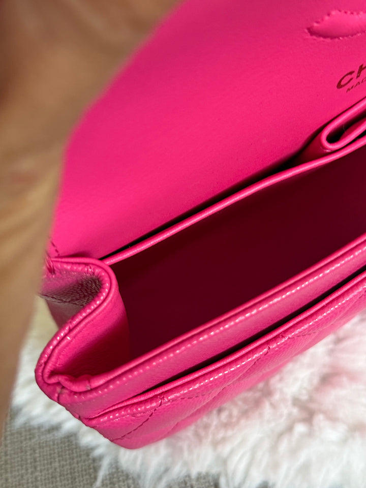 CHANEL 22P/K Hot Barbie Pink Caviar LGHW Small Timeless Classic Double Flap Bag 2022