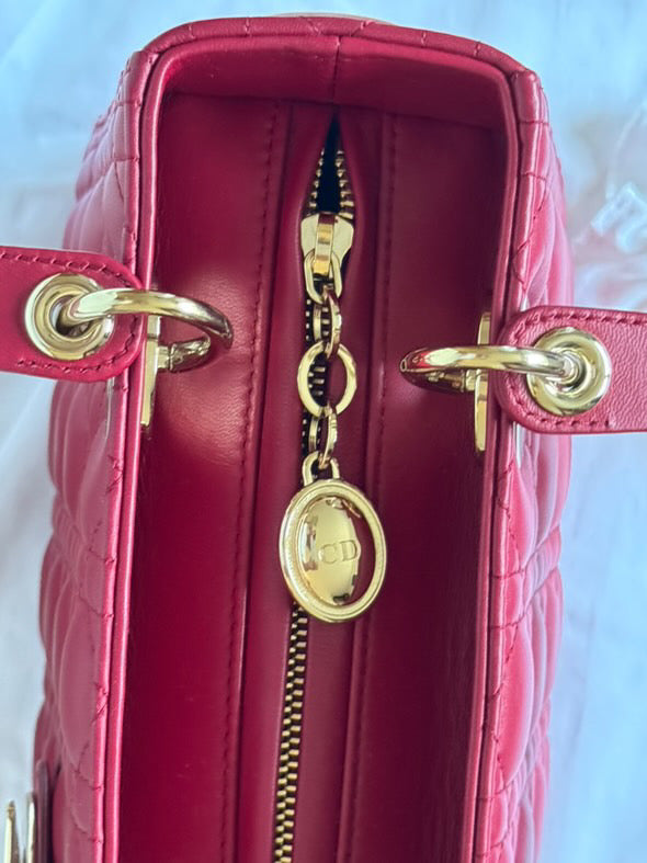 Christian Dior Lady Dior Medium in Red Lambskin GHW (2021)