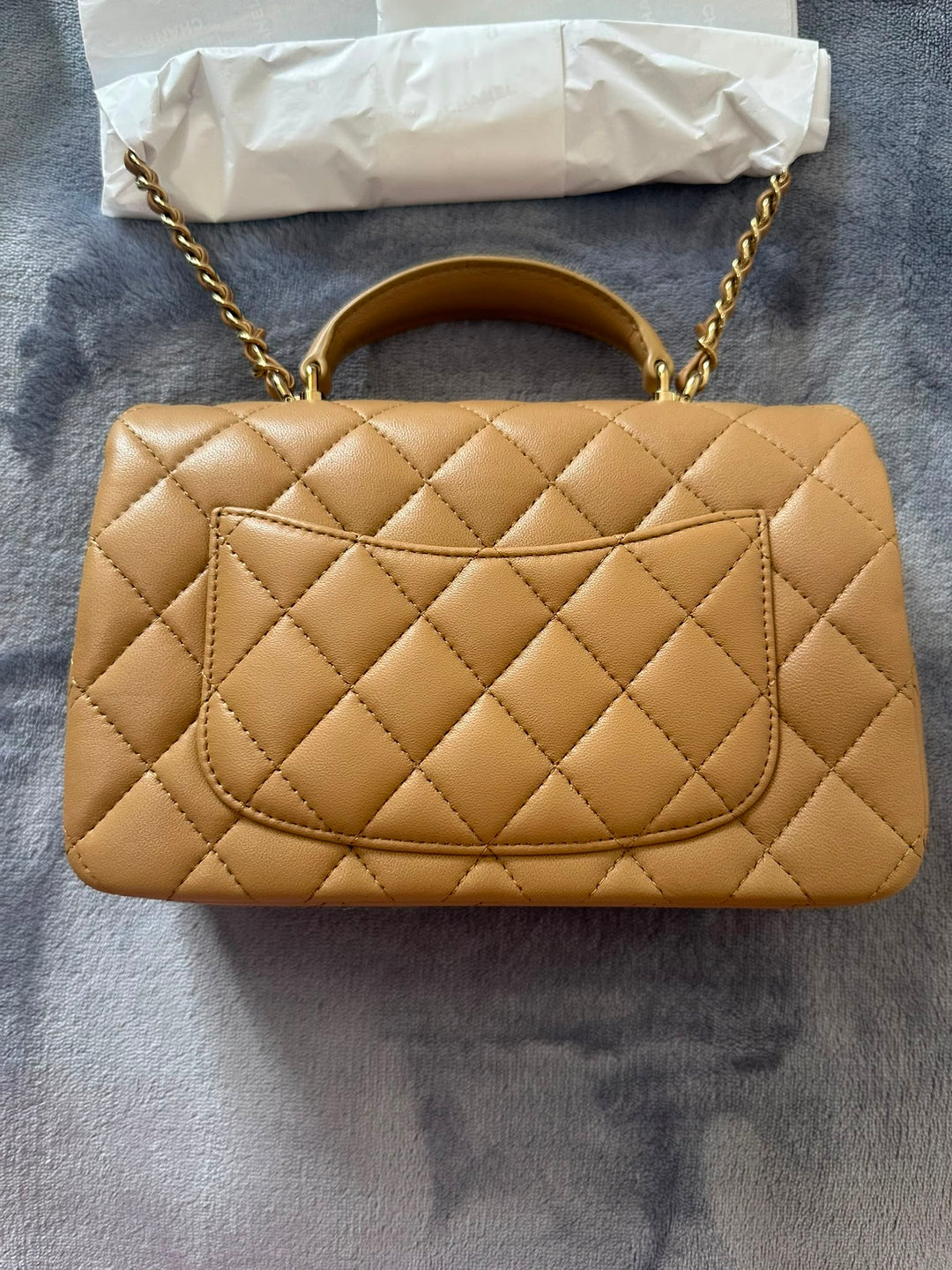 CHANEL Dark Beige LGHW Top Handle Mini Rectangular Flap Bag