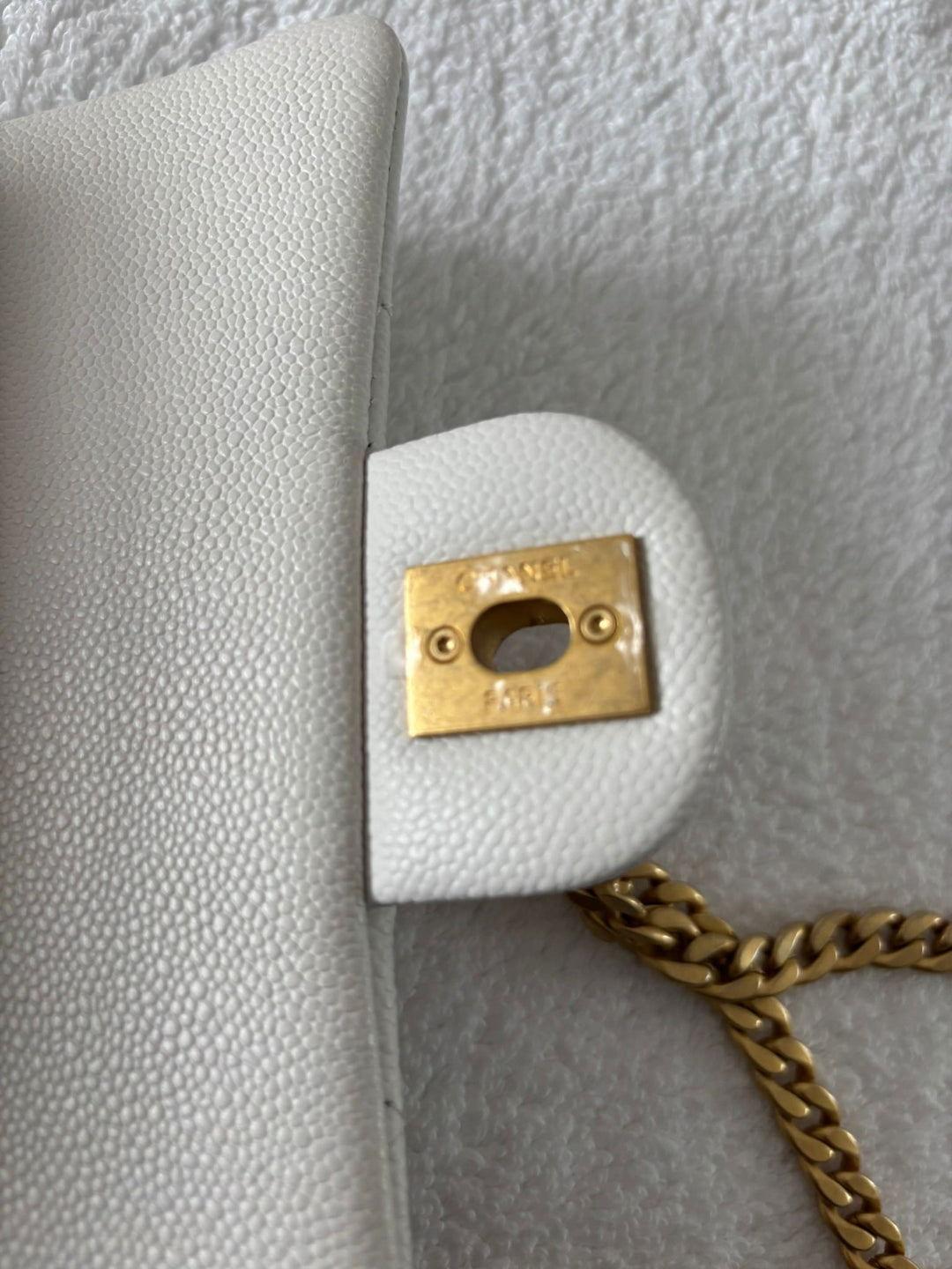 CHANEL 23P 2023 White Caviar Sweetheart Adjustable Chain Small Flap Bag Aged GHW