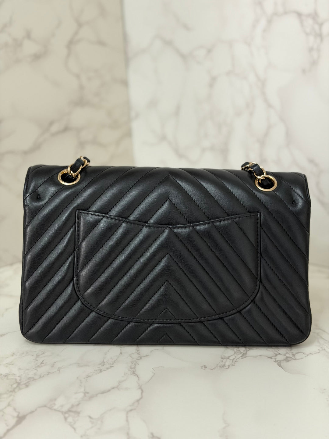 CHANEL series 29 2019 Black Lambskin Chevron LGHW Medium Timeless Classic Double Flap Bag