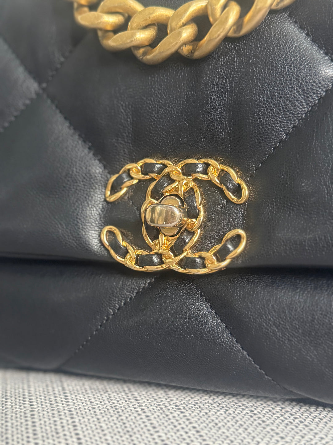 CHANEL 19 Size Small Black Lambskin Mixed Hardware Flap bag with Top Handle