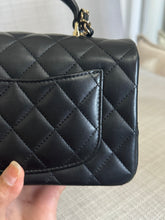 Load image into Gallery viewer, Chanel Black Lambskin Mini Rectangular Flap Bag with Top Handle and Champagne GHW
