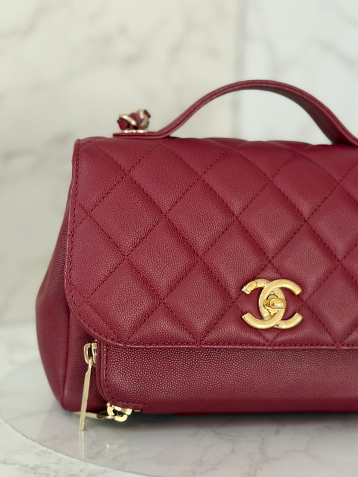 Chanel series 28 19B Collection 2019 Burgundy Caviar Business Affinity Flap Bag with Champagne GHW size Medium