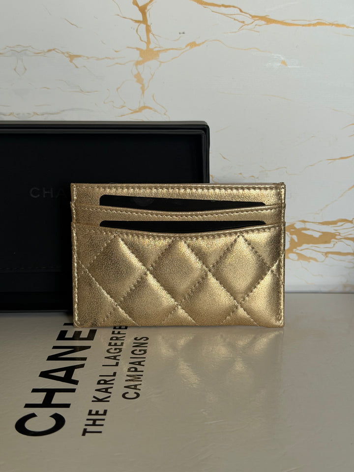 CHANEL Gold Metallic Lambskin LGHW Classic Flat Card Holder 2022
