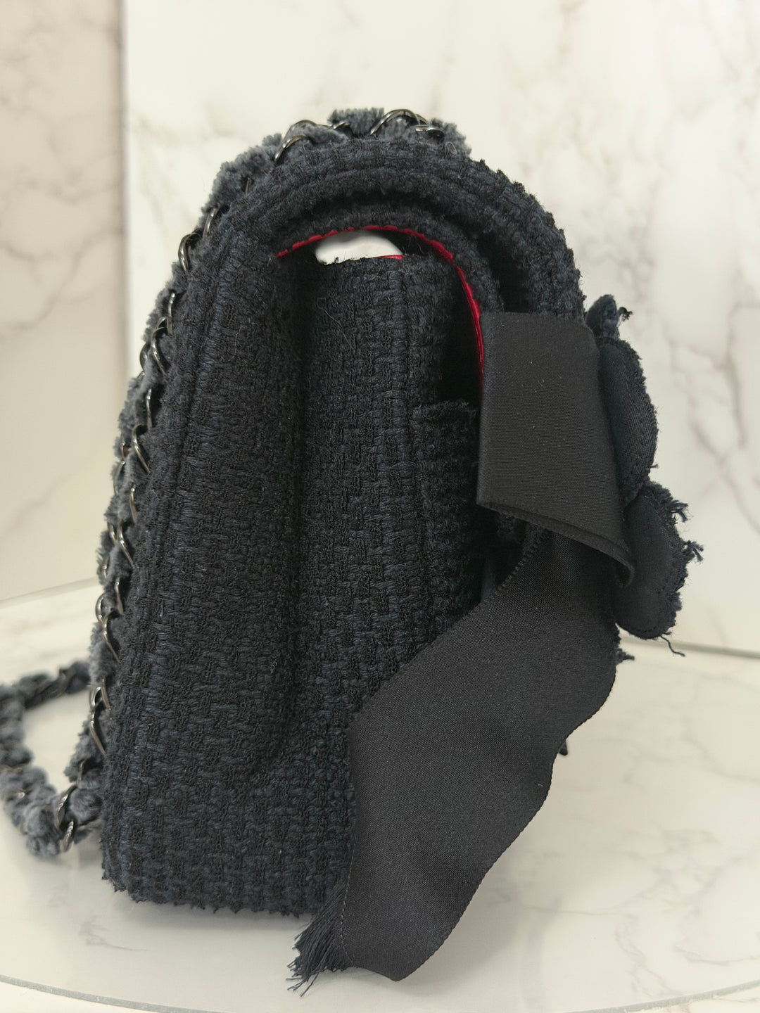 CHANEL 23C 2023 Embroidered Flower Tweed Medium Classic Flap Bag