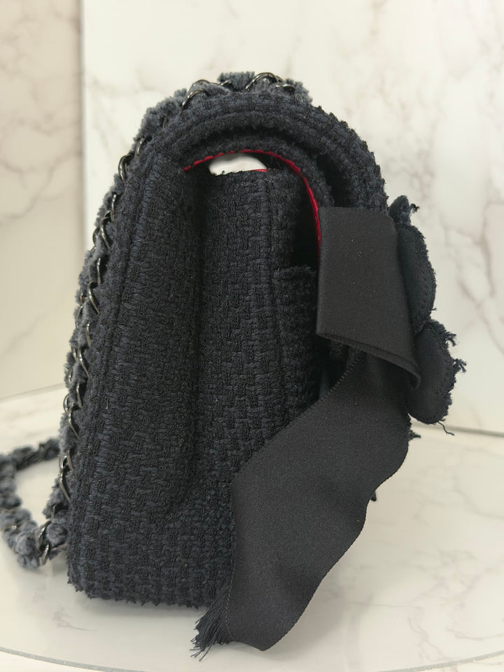 CHANEL 23C 2023 Embroidered Flower Tweed Medium Classic Flap Bag