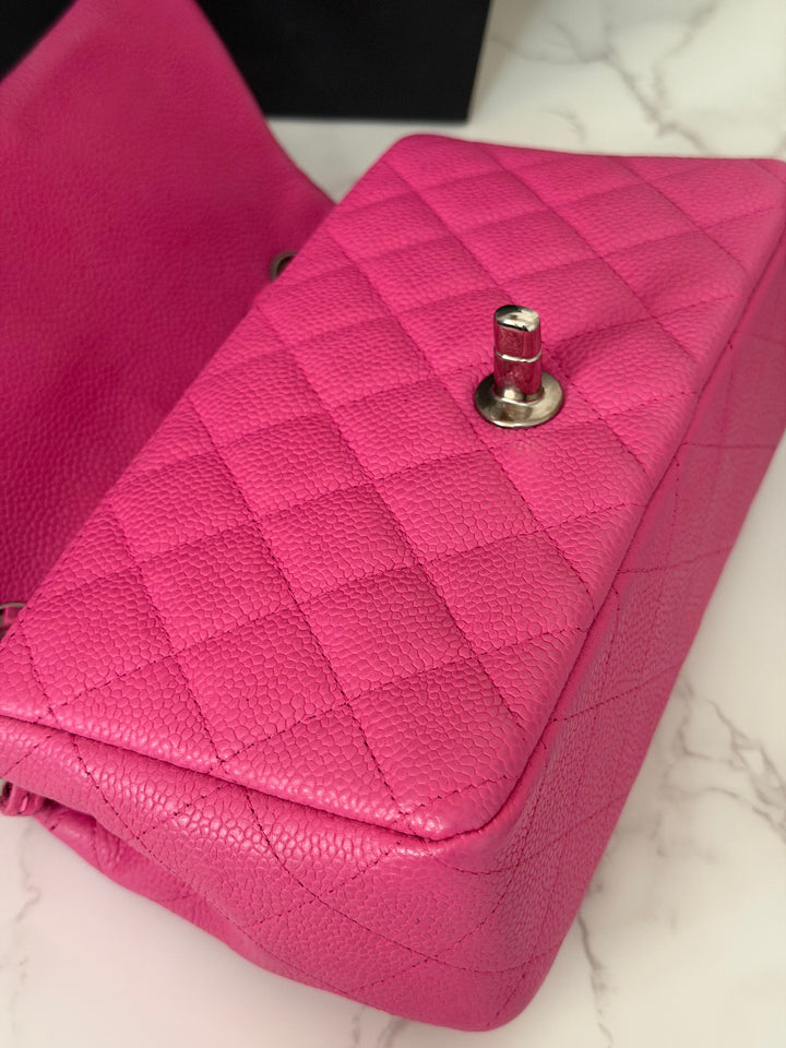 CHANEL series 17 2012/2013 Suede Hot Pink Caviar SHW Mini Rectangular Flap Bag