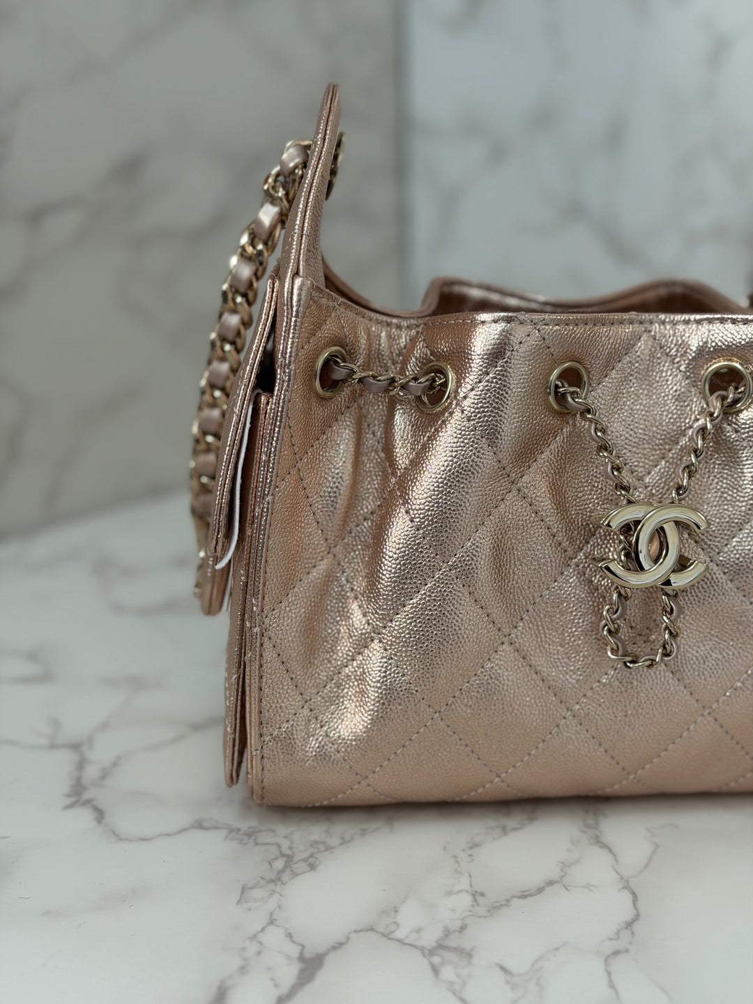 CHANEL 26C collection Mini 25 Hobo Bag in Rose Gold (Copper) Caviar Shiny GHW