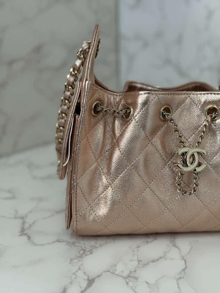 CHANEL 26C collection Mini 25 Hobo Bag in Rose Gold (Copper) Caviar Shiny GHW