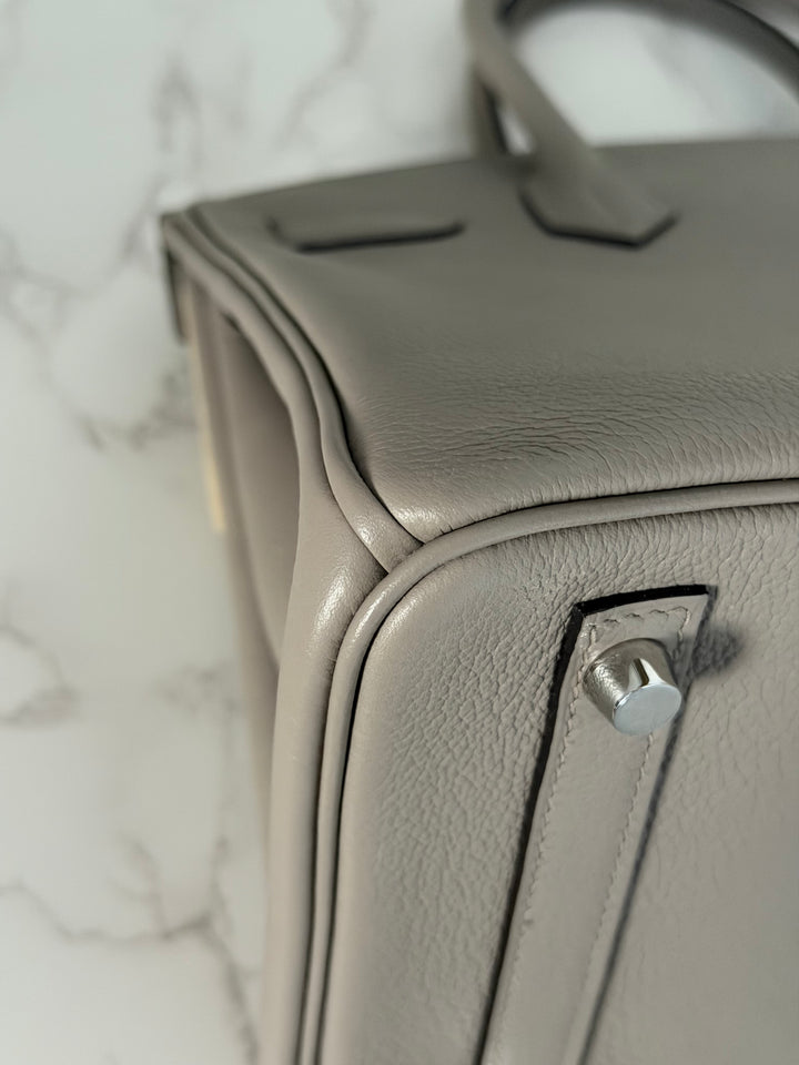 HERMES Gris Asphalt Leather Birkin 30 Bag Palladium Hardware Stamp D 2019