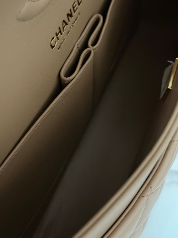 CHANEL 22K collection 2022 Dark Beige Lambskin LGHW Medium ML Timeless Classic Double Flap Bag