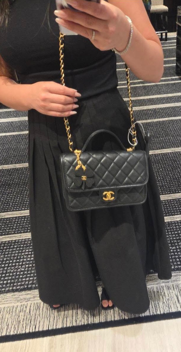 CHANEL 25B 2025 Top Handle Black Caviar Aged GHW with Charm