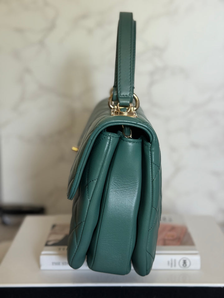 CHANEL series 26 Green Lambskin LGHW Small Trendy CC Top Handle Flap Bag 2018