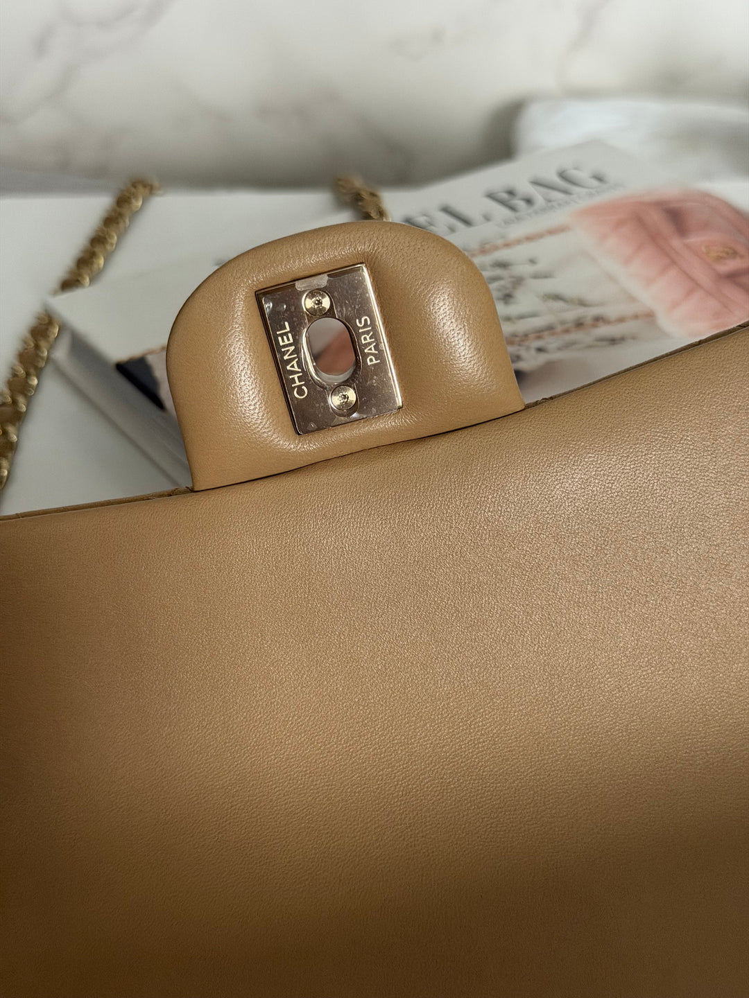 CHANEL Dark Beige Lambskin LGHW Mini Rectangular Flap Bag with Top Handle 2023
