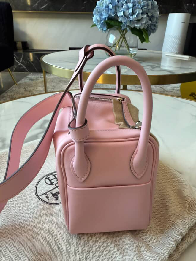 Hermes Mini Lindy Rose Sakura Swift Leather PHW Stamp W 2024