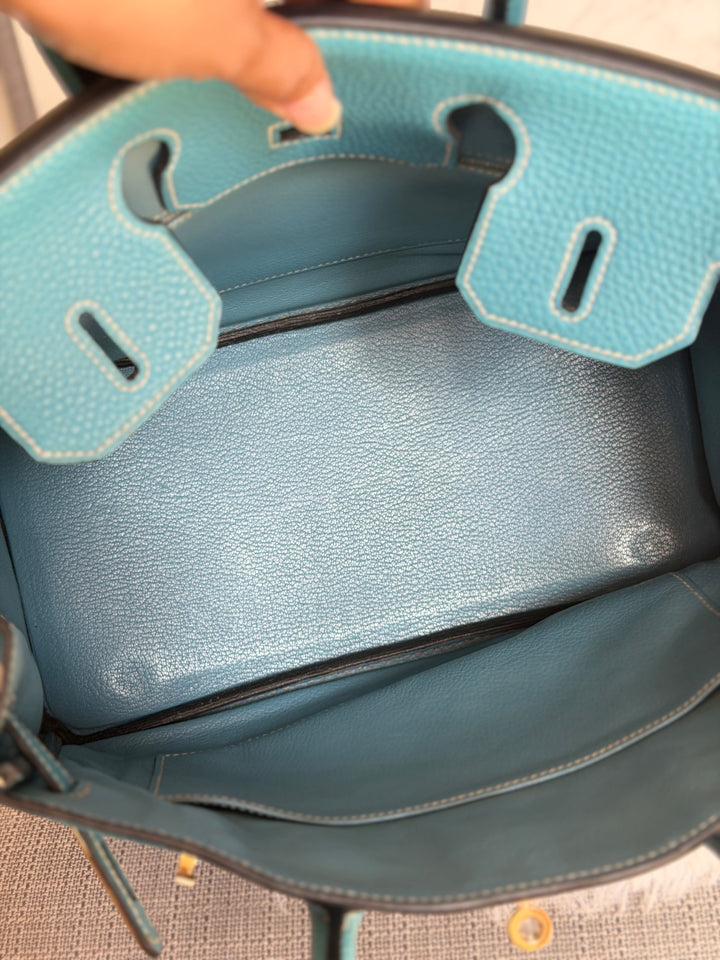 HERMÈS Bleu Jean Togo Leather GHW Birkin 30 Stamp H in Sq 2004