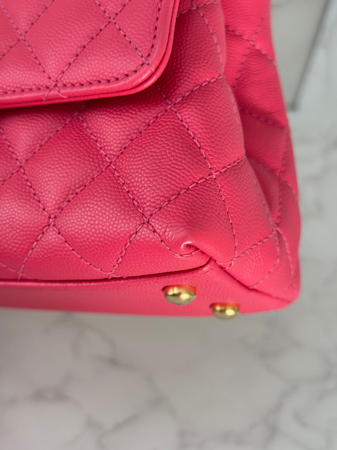 Chanel 23P Collection 2023 Dark Pink Caviar Aged GHW Coco Handle with Detachable Strap and enchained handle size Small