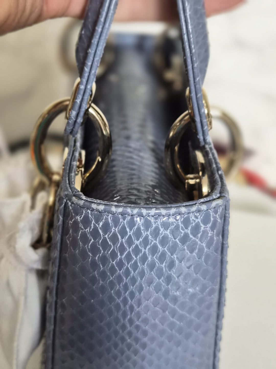 DIOR Lady Dior MINI in Blue Grey Python Leather LGHW 2020