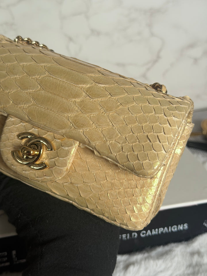 CHANEL series 20 Iridescent Ivory Llizard Exotic skin Extra Mini Rectangular Flap Bag LGHW
