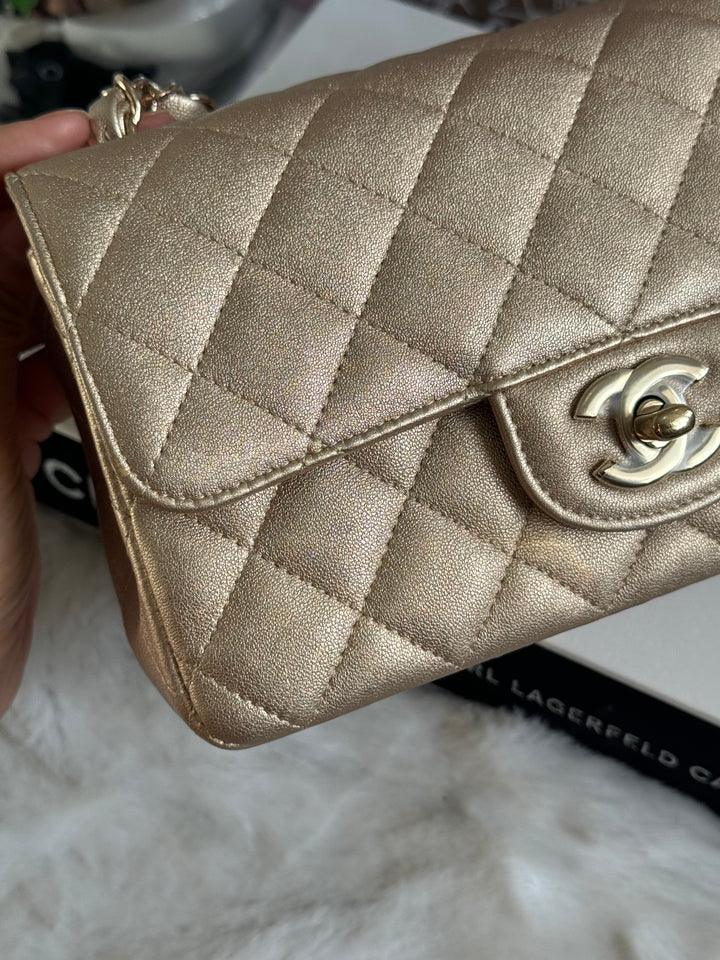 Chanel 21P series 31 Iridescent Gold Lambskin LGHW Mini Rectangular Flap Bag