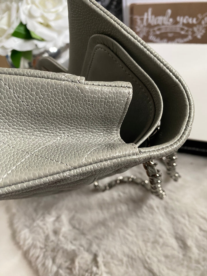 CHANEL series 19 Grey Caviar SHW Medium ML Double Flap Bag 14B collection 2014