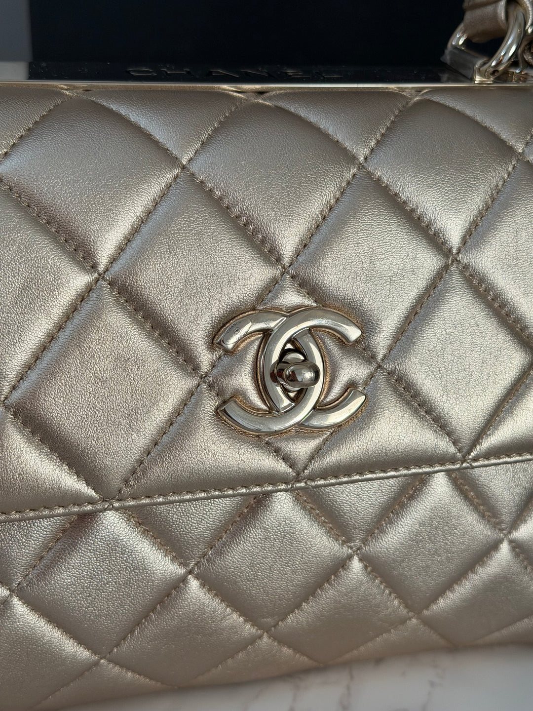 CHANEL series 30 Metallic Gold Lambskin LGHW Trendy CC top Handle Bag with non detachable Strap size SMALL 2020