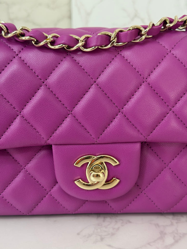 CHANEL 21C Collection 2020/2021 Purple Lambskin Champagne GHW Mini rectangular flap bag