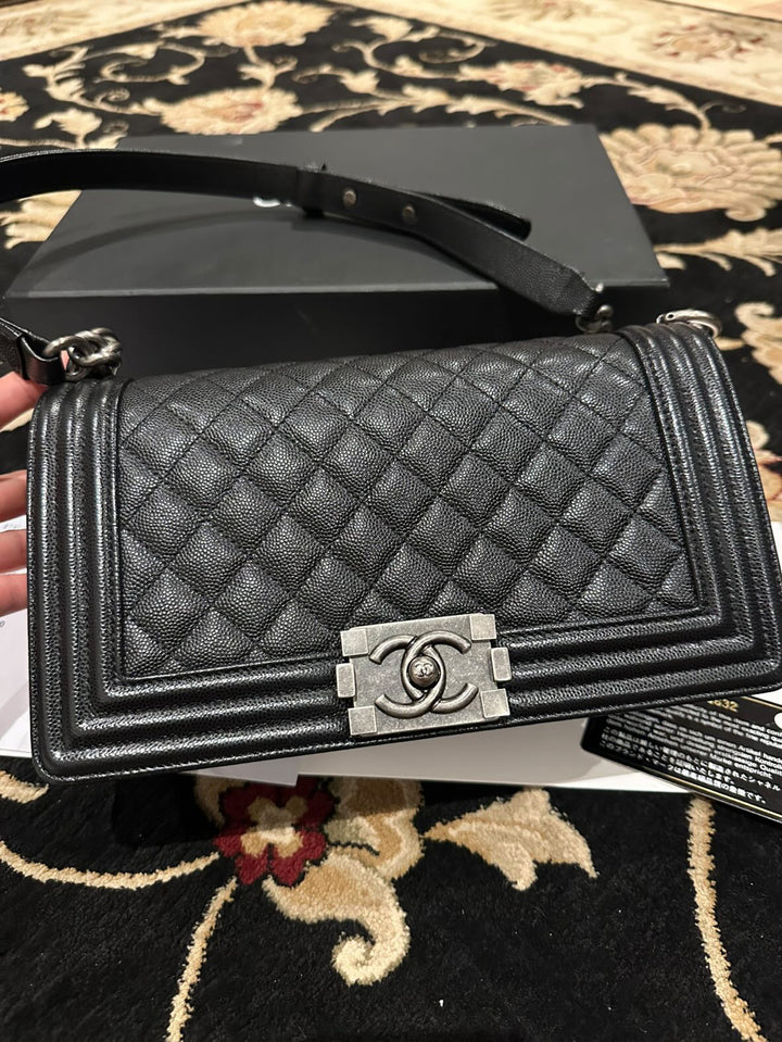 CHANEL series 20 2014/2015 Black Caviar Ruthenium Hardware Old Medium Le Boy Flap Bag