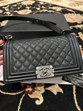 Load image into Gallery viewer, CHANEL series 20 2014/2015 Black Caviar Ruthenium Hardware Old Medium Le Boy Flap Bag
