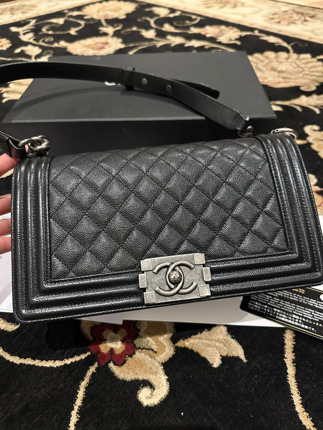 CHANEL series 20 2014/2015 Black Caviar Ruthenium Hardware Old Medium Le Boy Flap Bag