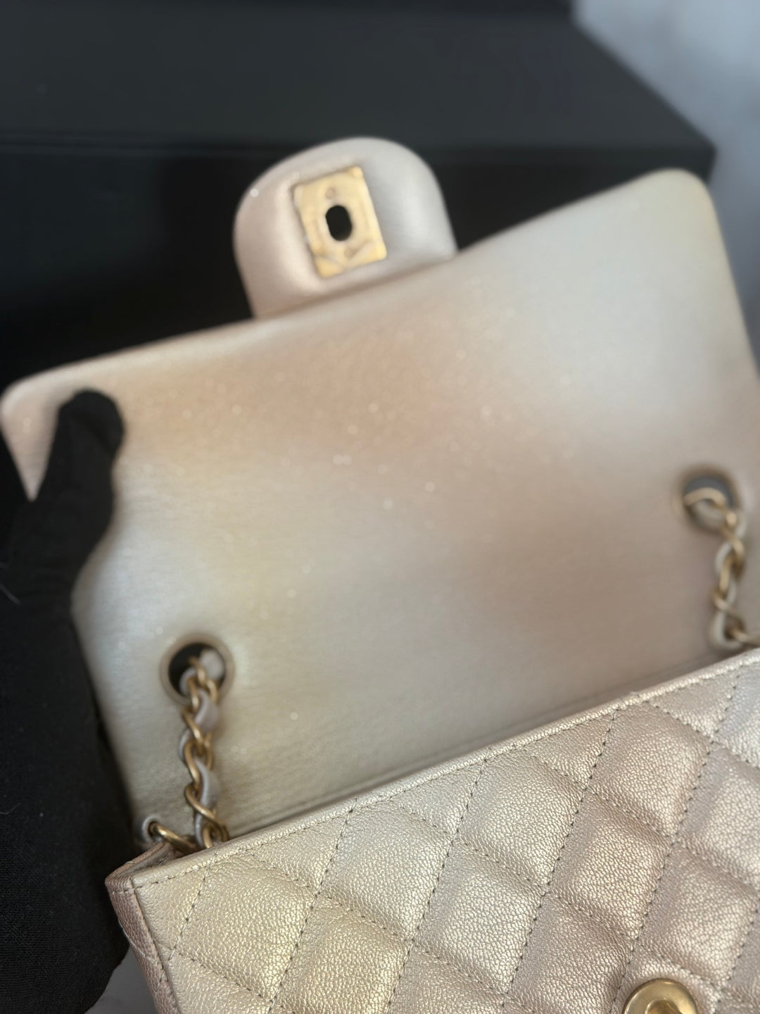 CHANEL 22P Gold Silver Ombré Goat skin Mini Rectangular Flap Bag with Aged GHW 2022