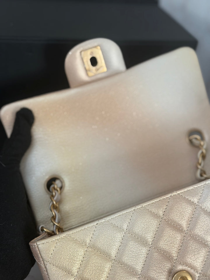 CHANEL 22P Gold Silver Ombré Goat skin Mini Rectangular Flap Bag with Aged GHW 2022
