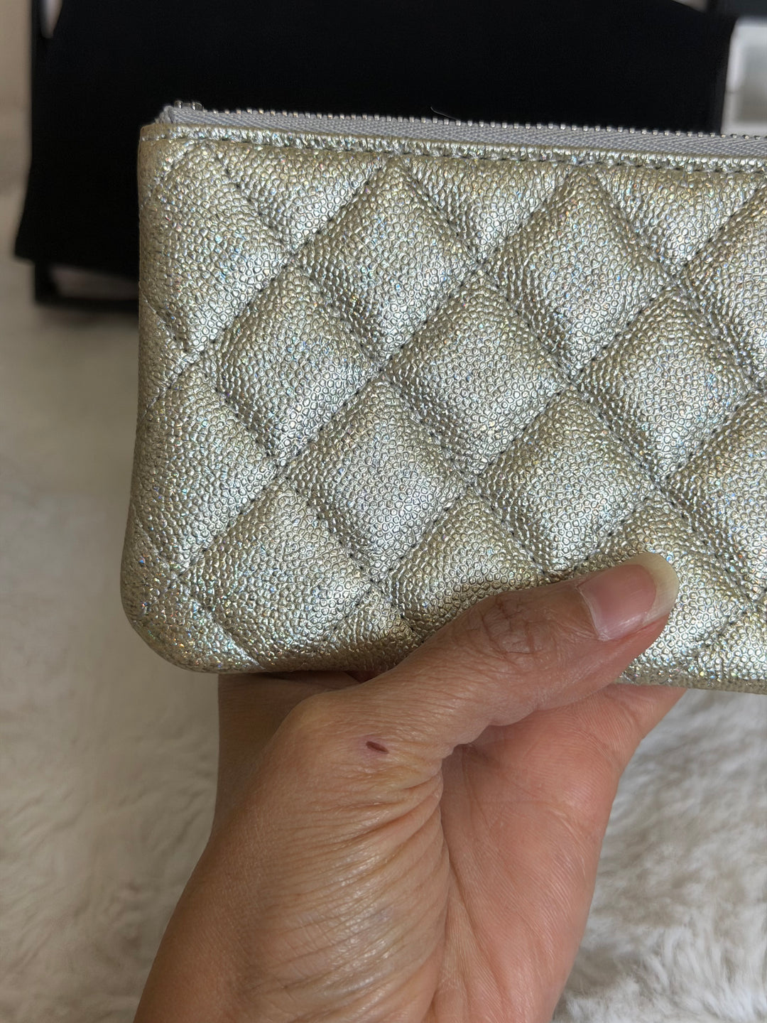 CHANEL 21K Glittery Silver Caviar SHW Mini O Case/Pouch 2021