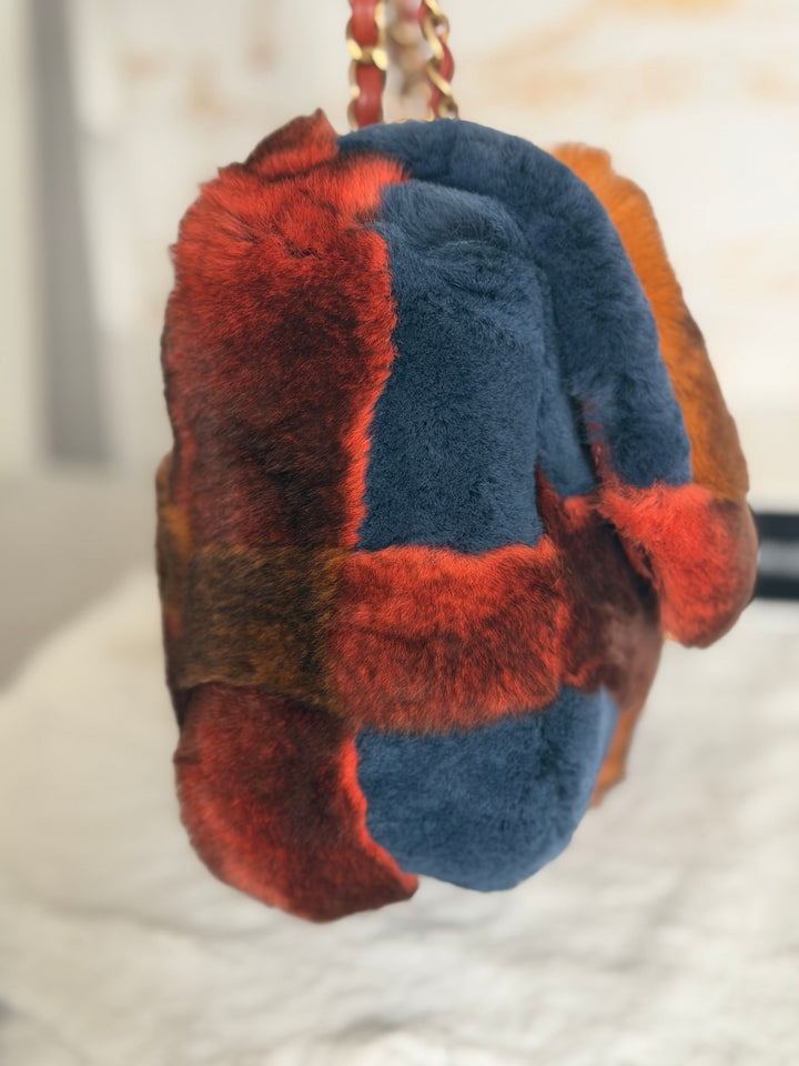 CHANEL series 28 Orylag Red Orange Navy Fur Flap Bag with GHW Medium Single Flap Bag 2018