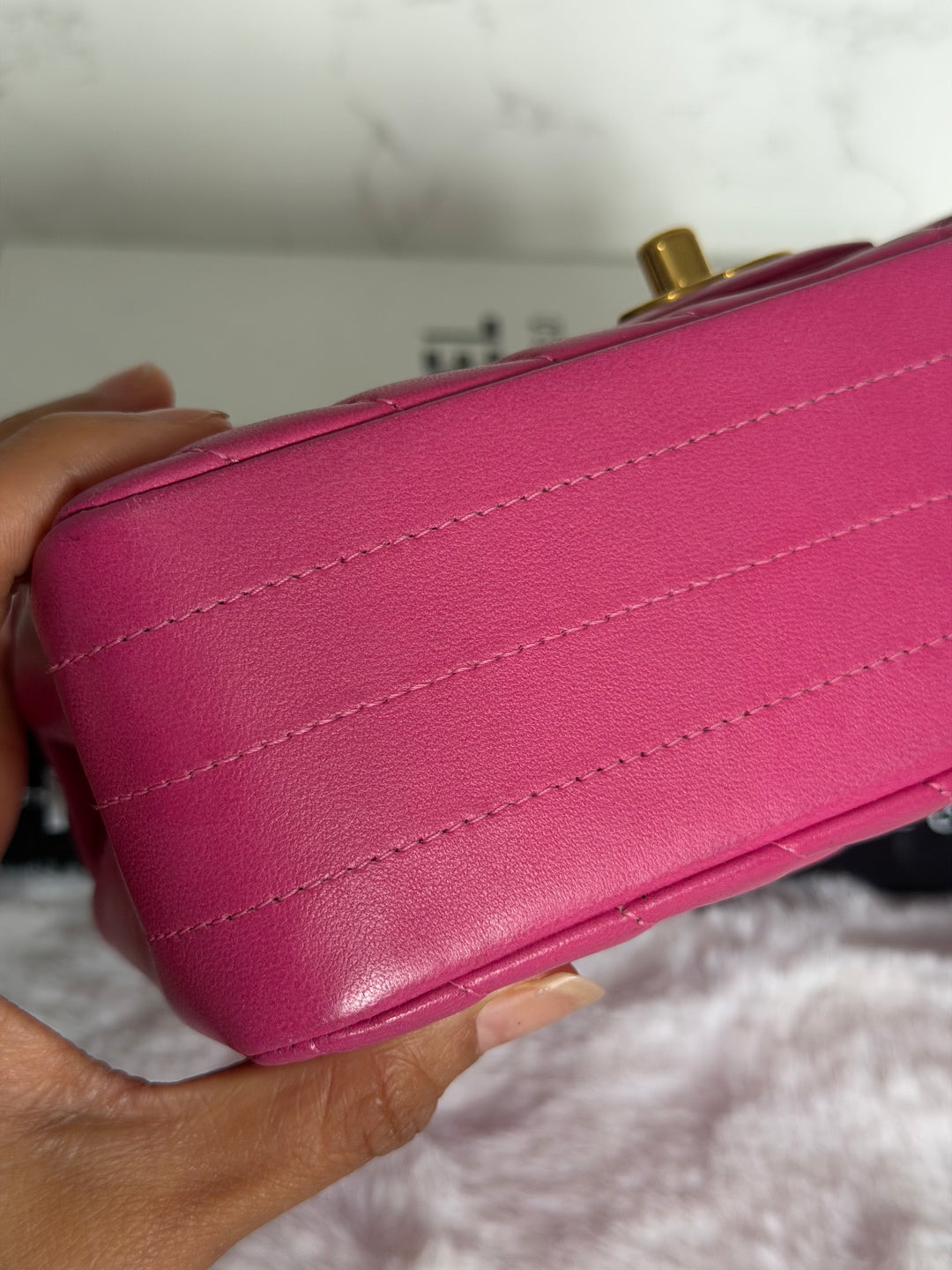 CHANEL series 21 Pink Lambskin Chevron Mini Rectangular Flap Bag with GHW 2015