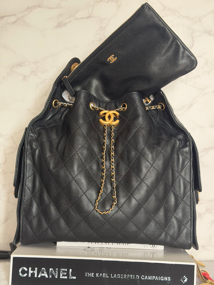CHANEL Black Caviar aged GHW 25 Hobo Bag size Medium with detachable pouch 2025