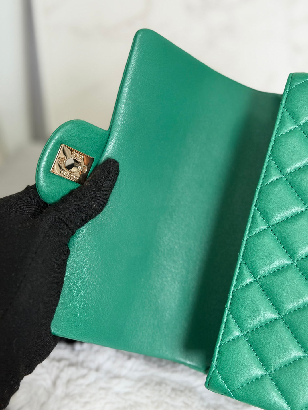 CHANEL Green Lambskin LGHW Mini Rectangular Flap Bag with Top Handle 2022 22A collection
