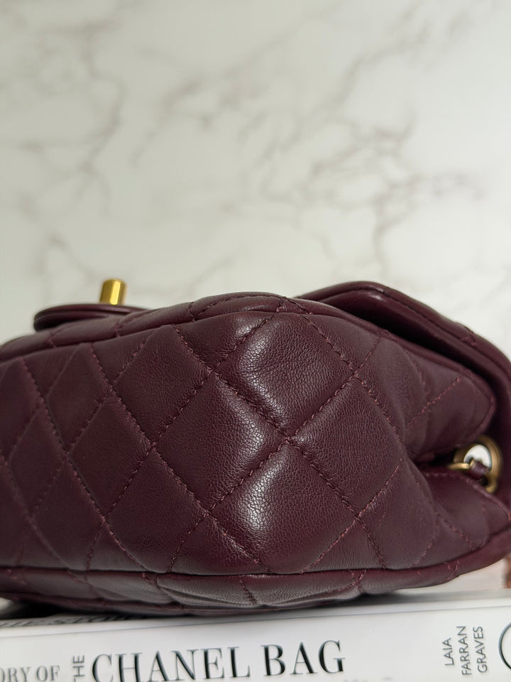 CHANEL 21B Burgundy Lambskin Aged GHW Pearl Crush Adjustable Chain Mini rectangular flap Bag 2021