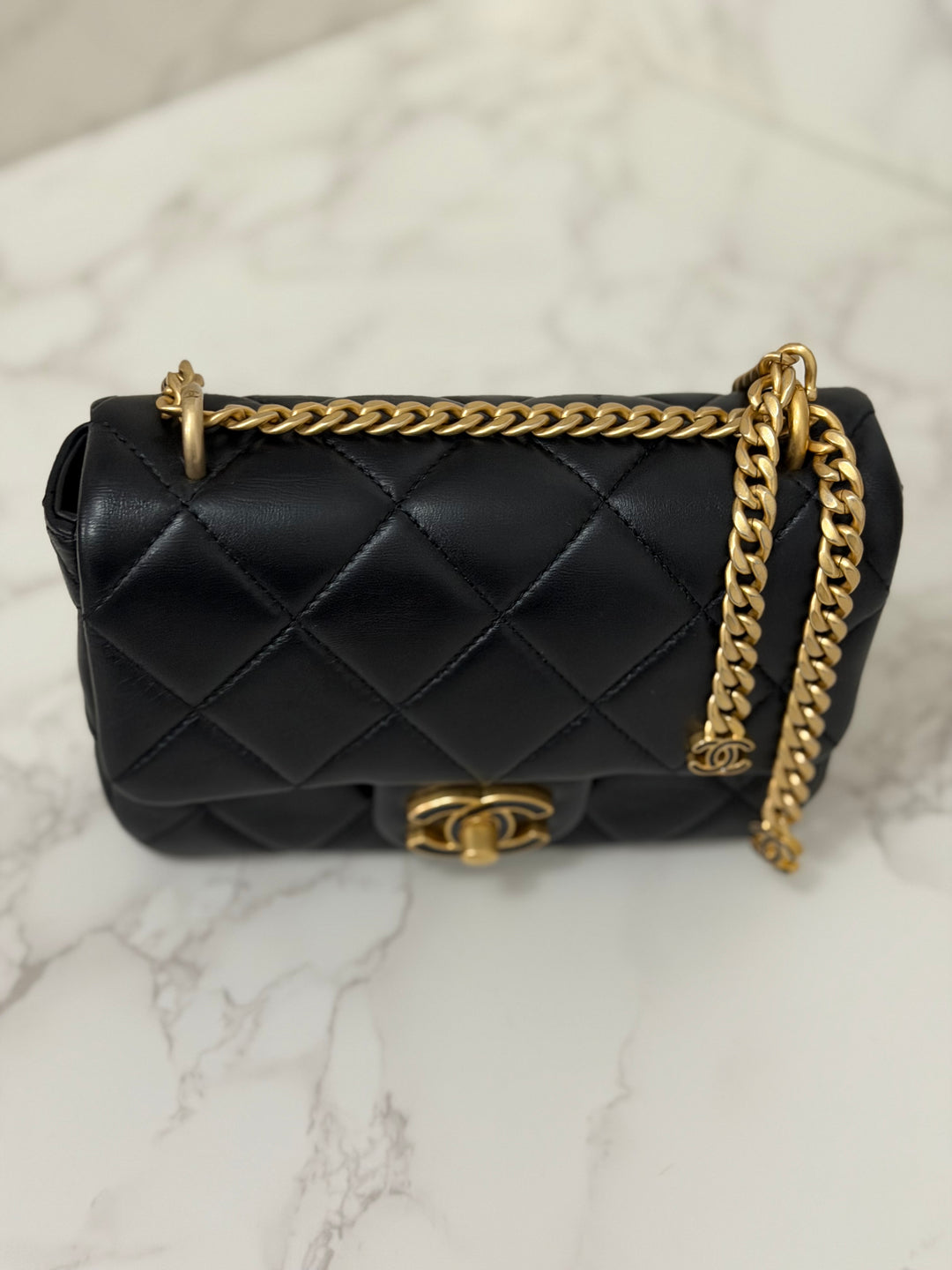 CHANEL Resin CC Black Lambskin Aged GHW Seasonal Flap Bag 2023
