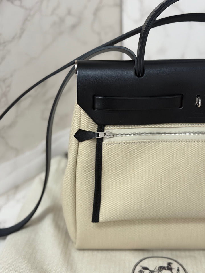 Hermes Herbag Zip 31 Bag in Noir/Beton Palladium Hardware