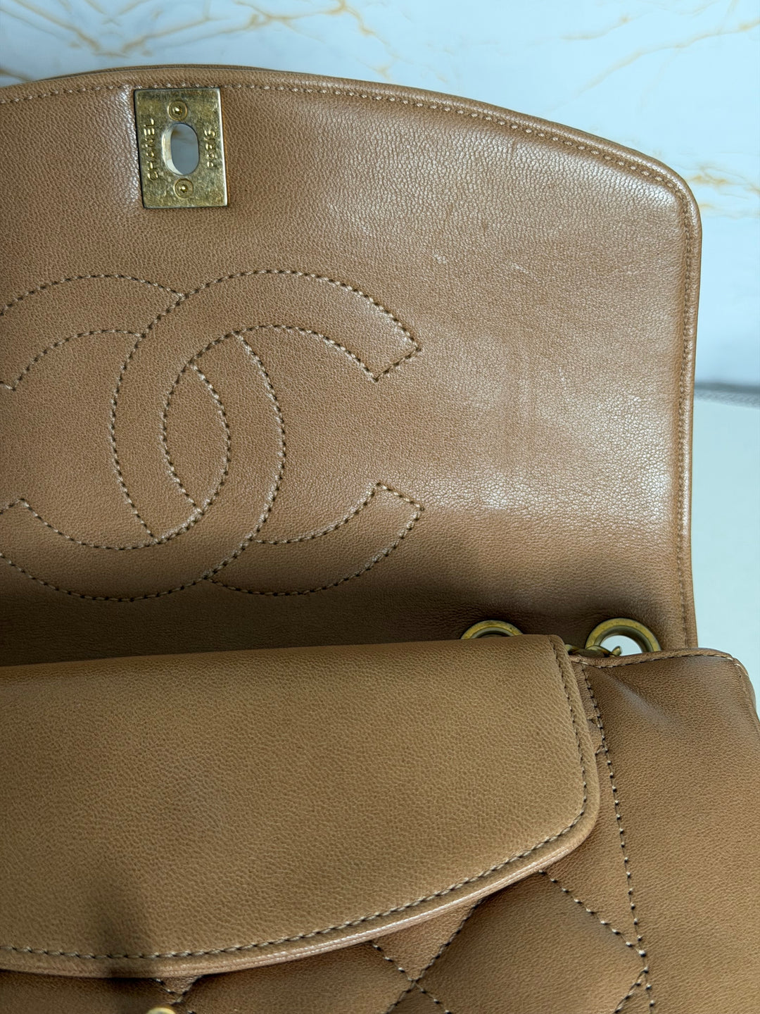 CHANEL series 21 Caramel Brown Lambskin aged GHW Diana Reissue Flap Bag size SMALL 2015