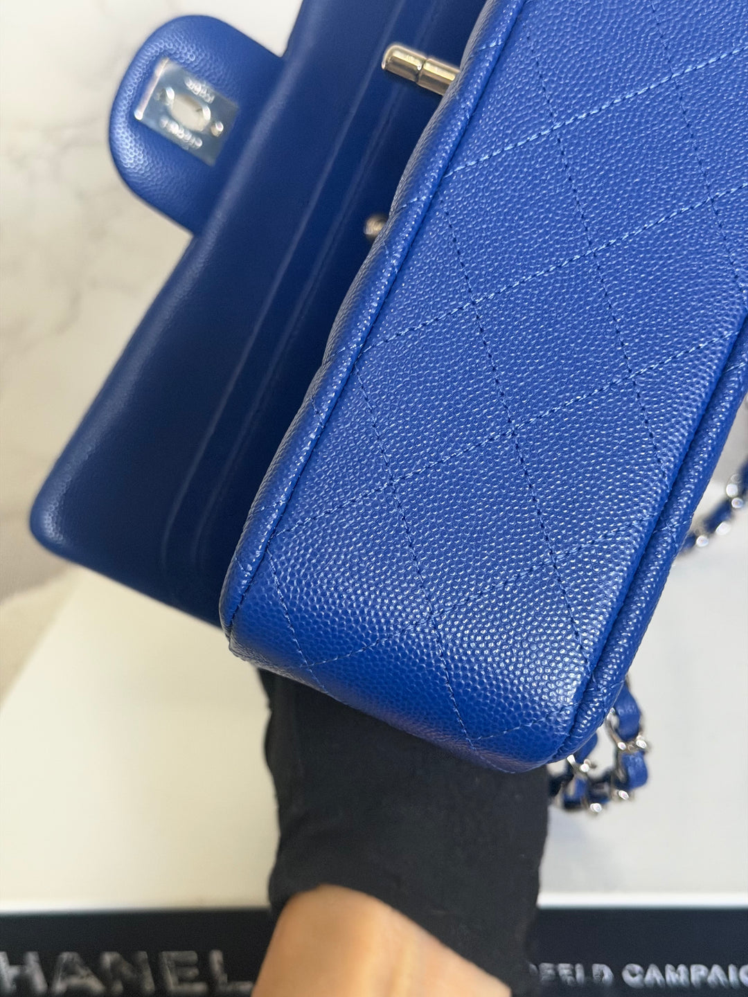 CHANEL Dark Blue Caviar SHW Medium ML Classic Timeless Double Flap Bag 21K collection 2021