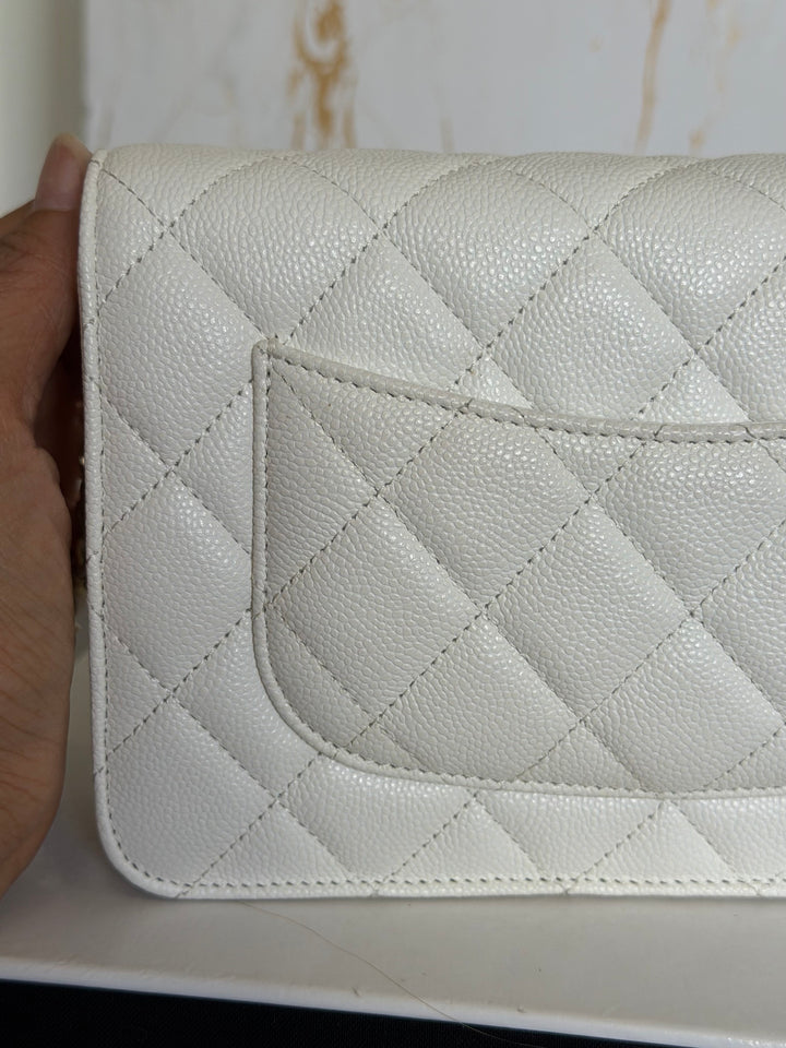 CHANEL White Caviar LGHW Classic Wallet on Chain (WOC) 2024